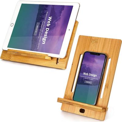 China PORTABLE Bamboo Tablet Stand Wooden Cell Phone Stands Compatible Bamboo Mobile Stand Wooden Tablet Desk Holder for sale