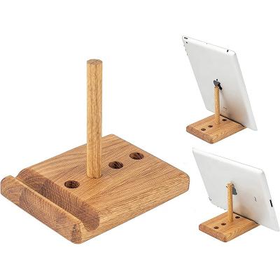 China PORTABLE Wood Phone Stand for Rustic Handcrafted Rustic Oak Phone Holder Desktop Solid Wood Cell Phone Stand Portable Cradle for sale