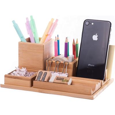 China Eco-Friendly Bamboo Organizer Desk Set. Desk accessories and workspace organizers. Wooden pencil holder for the desk for sale