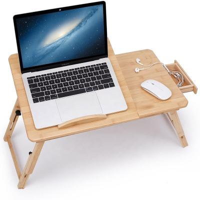 China Breakfast Serving (Height) Adjustable Laptop Desk Bamboo Bed Tray Tilting Top with Drawer for sale