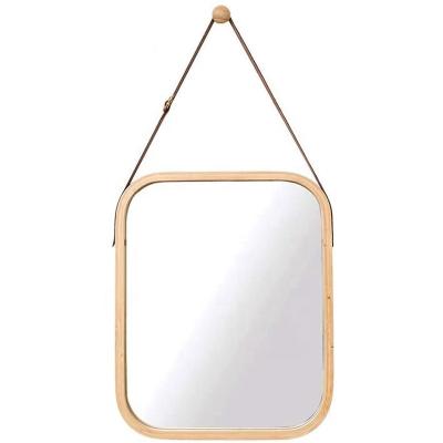 China Casual Square Bamboo Frame Wall Mount Mirror Bathroom Strap Hanging Dressing Mirror (Color : Natural) for sale