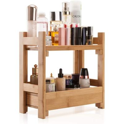 China Sustainable Makeup Organizer Holder Cosmetic Storage Bathroom Organizer Display Shelf With Drawer Large Capacity And Easily Assembled for sale