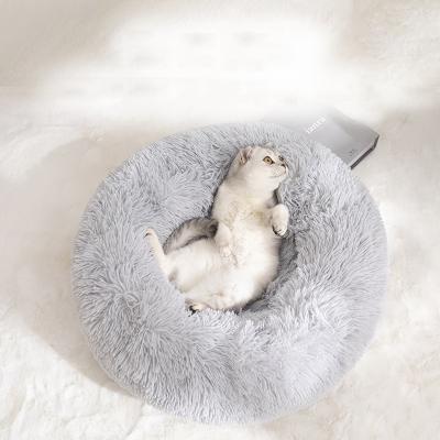 China Travel Pet Supplies OEM Soft Paw Logo Plush Memory Foam Dog Beds Cat Donut Bed Pet Soothing Cat Dog Donut Bed for sale