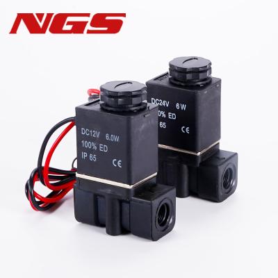 China Factory 2P025 2 Way Pneumatic Electric Solenoid Engineering Plastic Valve Body AC220V Normally Closed DC12V DC24V for sale