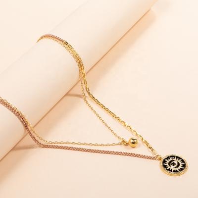 China CLASSIC Plus Chain Real Gold Plated Diamond Enamel Eye Necklace Double Layer Fashion Customized Pendant For Women Jewelry for sale