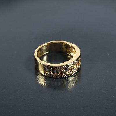 China TRENDY Romantic Letters Texture Diamonds 18k Crystal Real Gold Plated Ring For Women Jewelry for sale