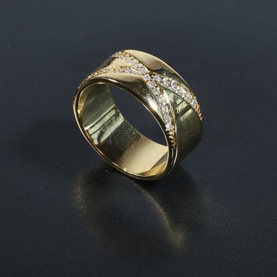 China New Arrival FASHIONABLE Wide Band Real High Polish Zircon Diamonds 18k Gold Plated Ring For Women Jewelry for sale