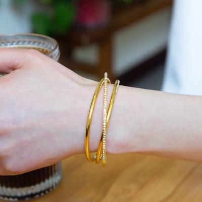 China 2022 Factory Wholesale Layered CZ Bangle Bracelet 14k Gold Elastic Bangle For Woman Gift And Party for sale