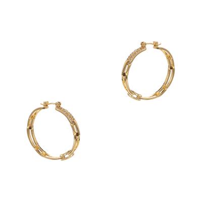 China FASHIONABLE Cuban Clip Chains Brass Charms Women Zircon Shape Fashion Luxury Wedding 18k Gold Plated Hoops Earrings For Women Jewelry for sale