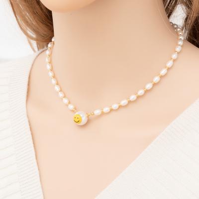 China Wholesale Smiling Smiley Face 18k Gold Plated Baroque Freshwater Saltwater Pearl Necklace For Women Gift Jewelry for sale