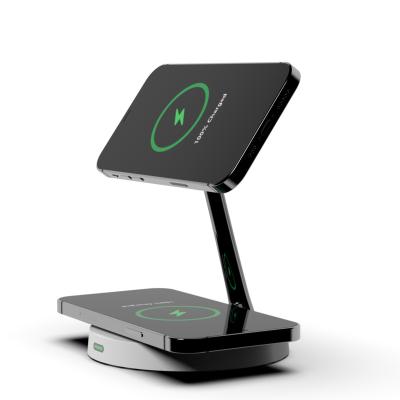 China OEM Mobile Charger 3 in1 Qi 15W Fast Wireless Magnetic Charging Stand with Led Light Phone Holder for sale