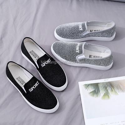 China New fashion trend flash women's shoes spring and autumn flat bottom slip on casual lazy shoes women's student canvas shoes for sale