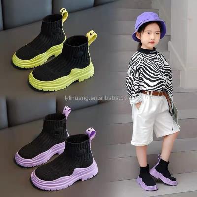 China Children's Breathable Mesh Boots New Autumn Shoes Socks Girls Sneakers Flying Over Light High Top Wholesale for sale