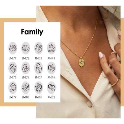 China Family FASHION Series JUJIE Oval Pendant Necklace Laser-Engraved Stainless Steel Mother Child Necklace Gift for sale