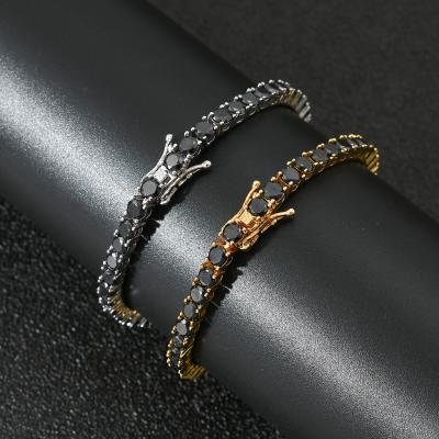 China Hot Hiphop Gold Silver 4mm 7inch 14k Gold Plated Black AAAAA CZ Diamond Rhinestone Hand Stone Necklace Tennis Bracelet for sale