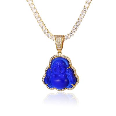 China New Style Religion Hiphop Charm Realistic Custom Brass Sapphire Crystal Cz Buddha Pendant Charm Hip Hop Cheerfully for sale