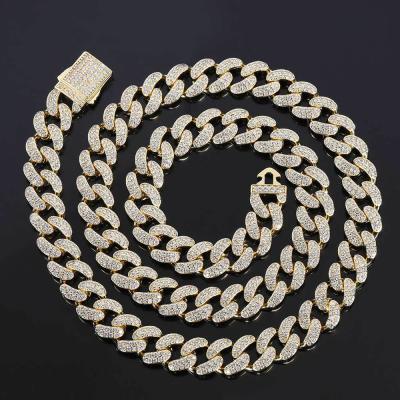 China Luxury Brass Hiphop 12mm Silver Gold Silver Diamond 14k 18k Gold Plated CZ Hip Hop Cuban Link Chain Necklace Iced Out Hip Hop for sale