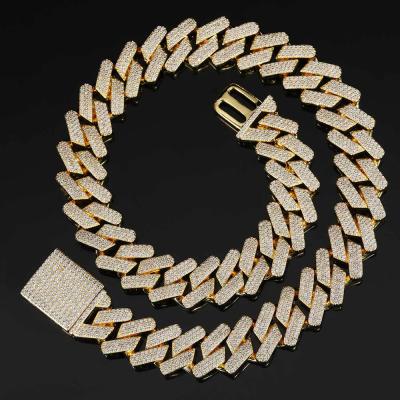 China Hiphop Amazon Ebay Wish 18 Brass Heavy Chain Wide 19mm Iced Out Bling Cuban Link Chain Hip Hop Chain Diamond Curb Jerk Necklace for sale