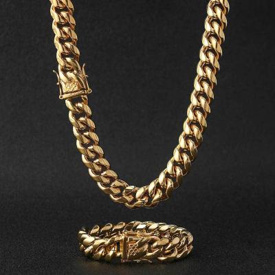 China Wholesale Custom Cuban Link Mens Miami Hip Hop 6-14mm Stainless Steel 14k 18k Gold Plated Cuban Link Chain Necklace Chain for sale