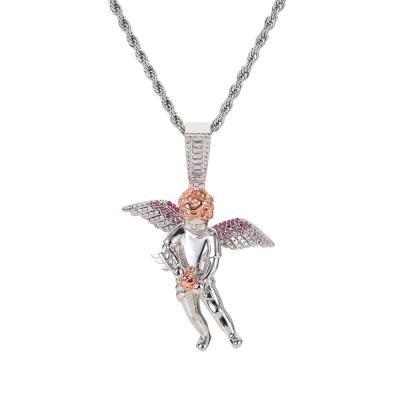 China Fashion Hiphop Punk Christian Pendants Stainless Steel Copper Iced Out Gold Lucky Angel Pendant Crystal Zircon Hip Hop Bling for sale