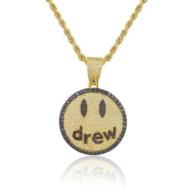 China Fashionable Men's Smile Face Necklace Street Hip Hop Bling Necklace Hip Hop Factory Supply Hip Hop Pendant Necklace for sale