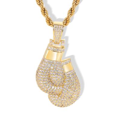 China Hiphop Bling Boxing Gloves Pendant Necklace Charm Rope Chain Free Gold Color Iced Out Cubic Zircon Men's Hip Hop Jewelry for sale