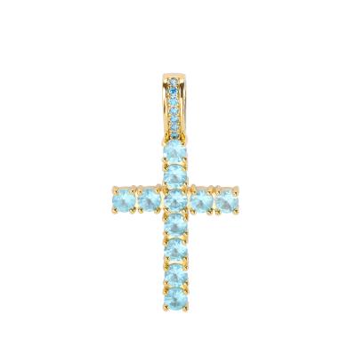 China Ladies Hip Hop Bling CZ Zirconia Crystal Rhinestone Hip Hop Custom Blue Prayer Necklaces Cross Pendant Punk Necklace for sale