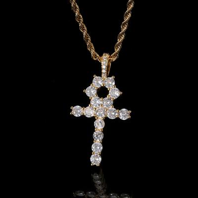 China Latest Hiphop New Style Ankh Christian Religion Jesus Women Men Iced Out Tasty Punk Hip Hop Charm Pink Zircon Cross Pendant CZ Bling for sale