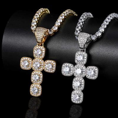 China Hiphop Zircon CZ Big Wand Jewelry Men Women Prayer Necklaces Cross Pendant Hip Hop Anha Cross Pendant With Twist Cuban Link Chain for sale