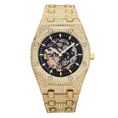 China Luxury Automatic Date Mens Hip Hop Outlet Most Popular Iced Out CZ Zircon Stone Wrist Watch Band Stainless Steel Cuban Diamond Bling Watches For Men for sale