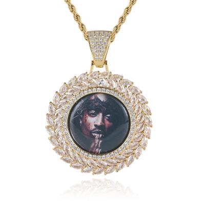 China Long Color Keeping Hip Hop Iced Out CZ Around Blank Photo Frame Necklace Pendant Sublimation Picture Custom Photo Charm for sale