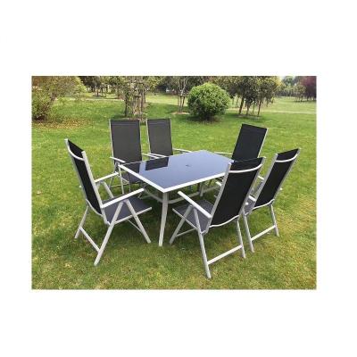 China Firm set of 7 pieces folding Alu chair with rectangular glass table for sale