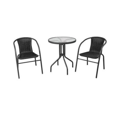 China Outdoor Modern Garden Patio Furniture 3 Piece Round Glass Bistro Table With Chairs for sale