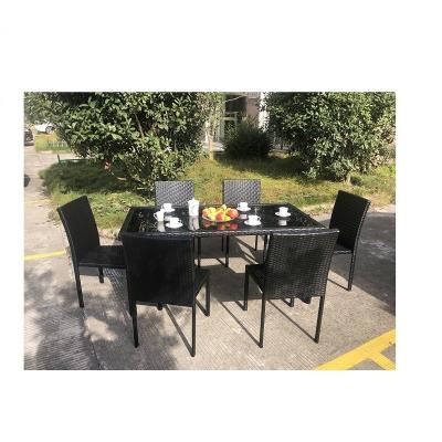 China Modern Patio Furniture Set of 7, Tempered Glass Coffee Table Rattan Weaving Wicker Chair Sectional Sofa with Outdoor Conversati Cushion for sale