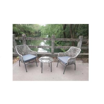 China Modern Outdoor Single 2-Piece Chair with Hand & Woven Wicker Cushion and Clear Tempered Glass Coffee Table for sale