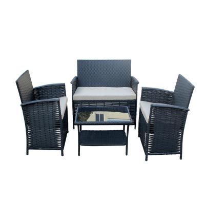 China Modern Patio Furniture Sets Sofa Rattan Wicker Conversation Garden Outdoor Sectional Backyard with Cushion and 4 Piece Glass Board for sale