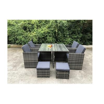 China Modern tempered glass coffee table rattan weaving wicker chair sectional sofa with cushion outdoor conversation sets for sale