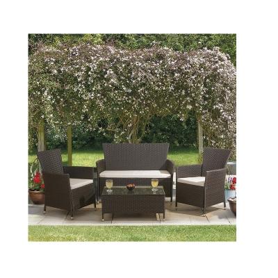 China Modern Rattan Patio Furniture Set Wicker 4 Pc Conversation Set Garden Lawn Outdoor Sofa Set With Cushioning for sale