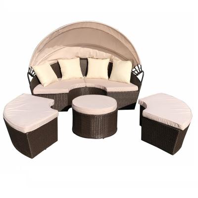 China KD Modern Gazebo Daybed Outdoor Round Rattan Sun Island Garden Sofa With Foldable Sun Canopy Various Colors for sale