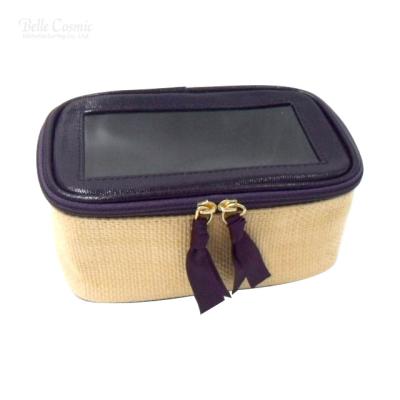 China Normcore / Minimalist Multi Blend PP Fabric Weave Purple Plastic Cloth And Canvas Cosmetic Case for sale