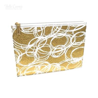 China Normcore / Gold Minimalist Shiny PU With White Circle Printed Retro Pattern Portable Cosmetic Case for sale