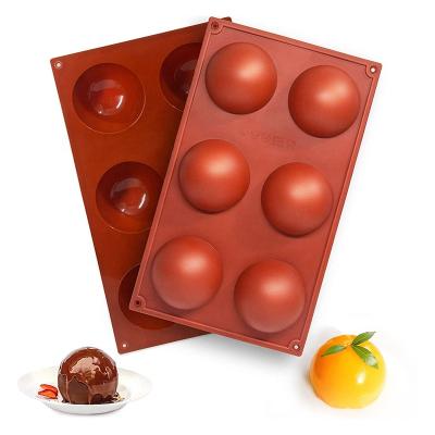 China Free Sample 6-Cavity Sustainable Food Grade Silicone Chocolate Mold For Making Hot Chocolate Bombs, Round Candy for sale