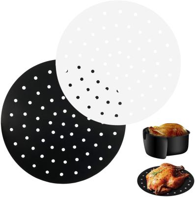 Cina Food Grade Safe Material, High Temperature Resistant Non-Stick PTFE 8 Inch Black Round Air Fryer Mat With Silicone Scoops 6-9 Inch Or Customized in vendita