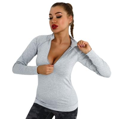 China 2021 Breathable Knitted Tight Zipper Shirt Moisture Absorption And Sweat Fitness Sports Wicking Quick Drying Yoga Clothes For Women for sale