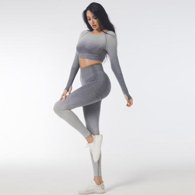 China Anti-Static Women's Yoga Set Seamless Long Sleeve Fitness 2 Piece High Waist Yoga Pants Set Fitness Women for sale