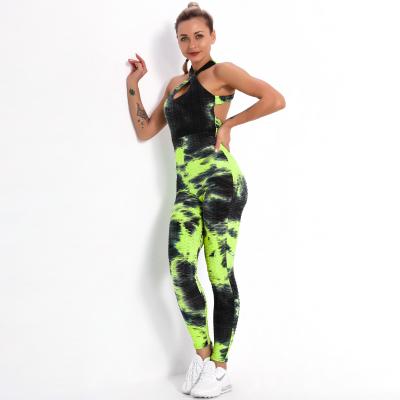 China Selosha gradient jumpsuit 2021 hot yoga leggings slim and lift buttocks ink dye tying jacquard leisure sports for sale