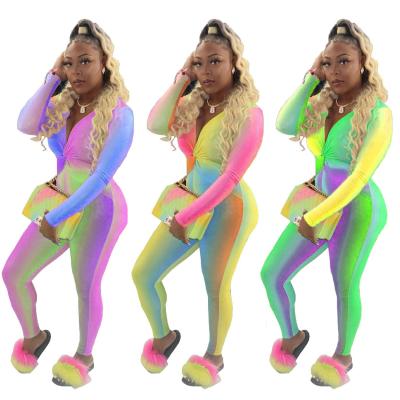 China 2022 QUICK-DRY rainbow printing thin-fitting fresh sense cross-tied deep v-neck women's jumpsuit for sale