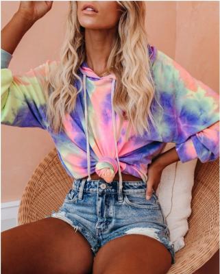 China Anti-wrinkle new autumn women's long sleeve street tie dye printing color loose hoodie for sale