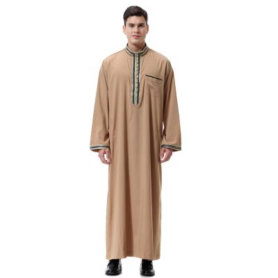 China Modest Muslimah Styling Arab Middle East Muslim Men's Islamic Clothing Decal Stand Collar Long Dress 2021 for sale