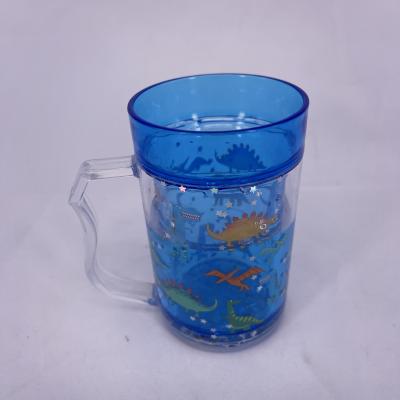 China Sustainable Plastic Double Wall Ice Cup Freezer Cup With Water For Kid With HANDLE for sale